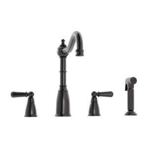 Stockwell Blackened Brass 4 Hole Mixer Tap with Metal Lever Handles and Side Spray
