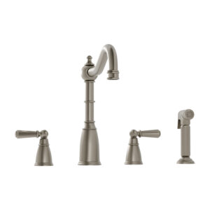 Stockwell Pewter 4 Hole Mixer Tap with Metal Lever Handles and Side Spray
