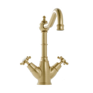 Warwick Old English Brass Twin Lever Monobloc Tap with Crosshead Handles
