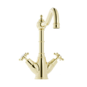 Warwick Polished Gold Twin Lever Monobloc Tap with Crosshead Handles