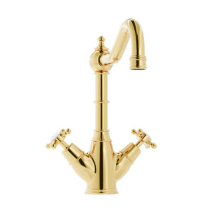 Warwick Polished Brass Twin Lever Monobloc Tap with Crosshead Handles