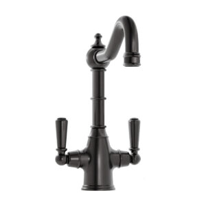 Bickton Twin Lever Blackened Brass Monobloc Tap with Metal Handles