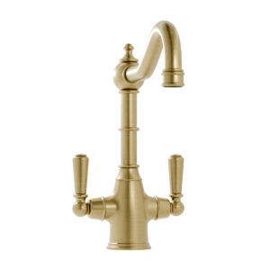 Bickton Twin Lever Old English Brass Monobloc Tap with Metal Handles