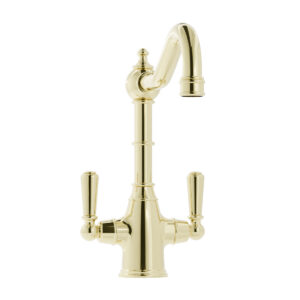 Bickton Twin Lever Polished Gold Monobloc Tap with Metal Handles